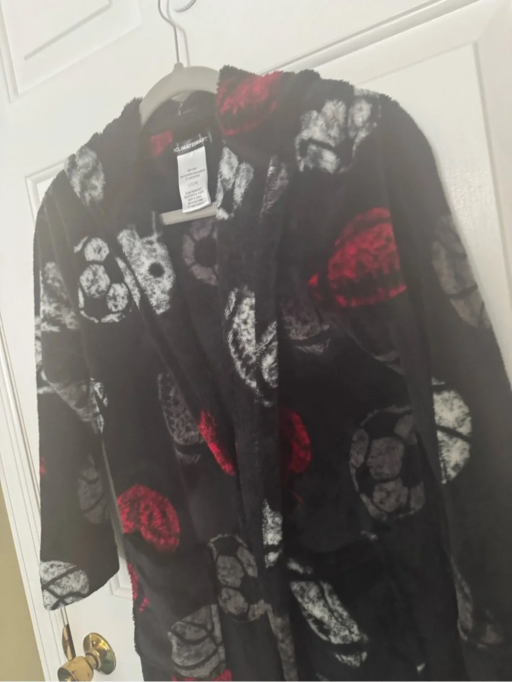 Kids Plush Soccer Robe - Black and Red